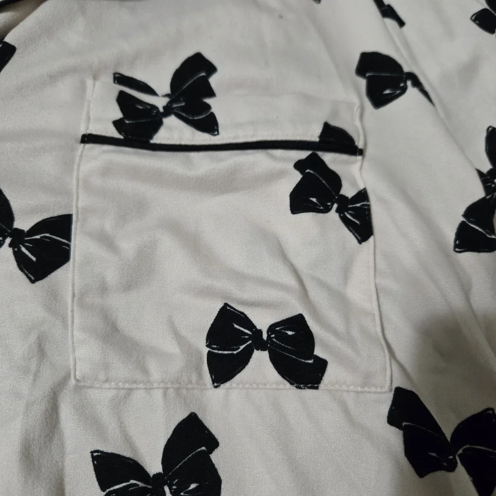 Kate Spade New York Womens Pajama Shirt Top XL Short Sleeve Bows cream Black